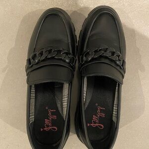Jellypop Black Loafers with Chain Detail - Size 8